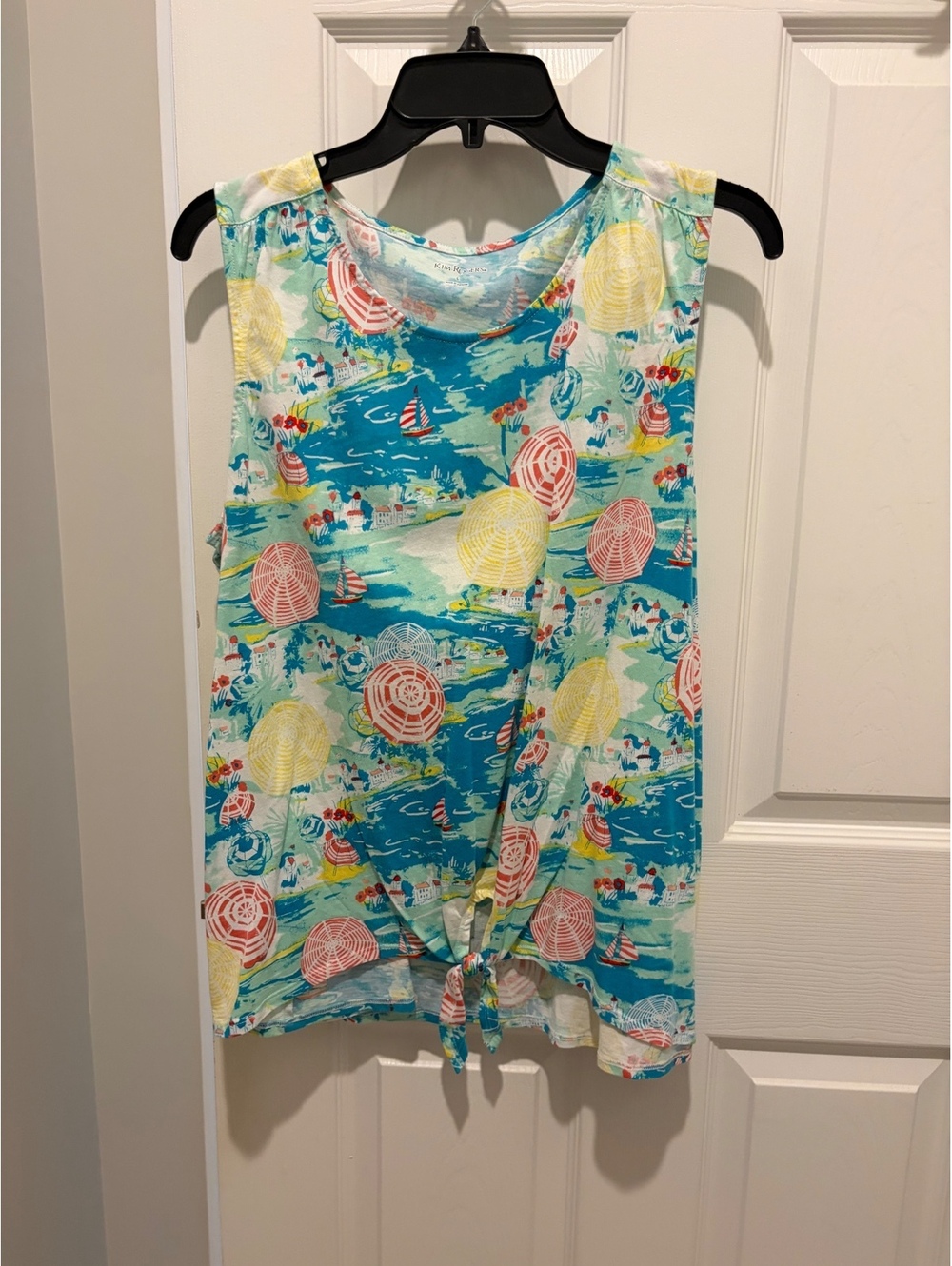 Kim Rogers Blue tropical tie-front tank - L